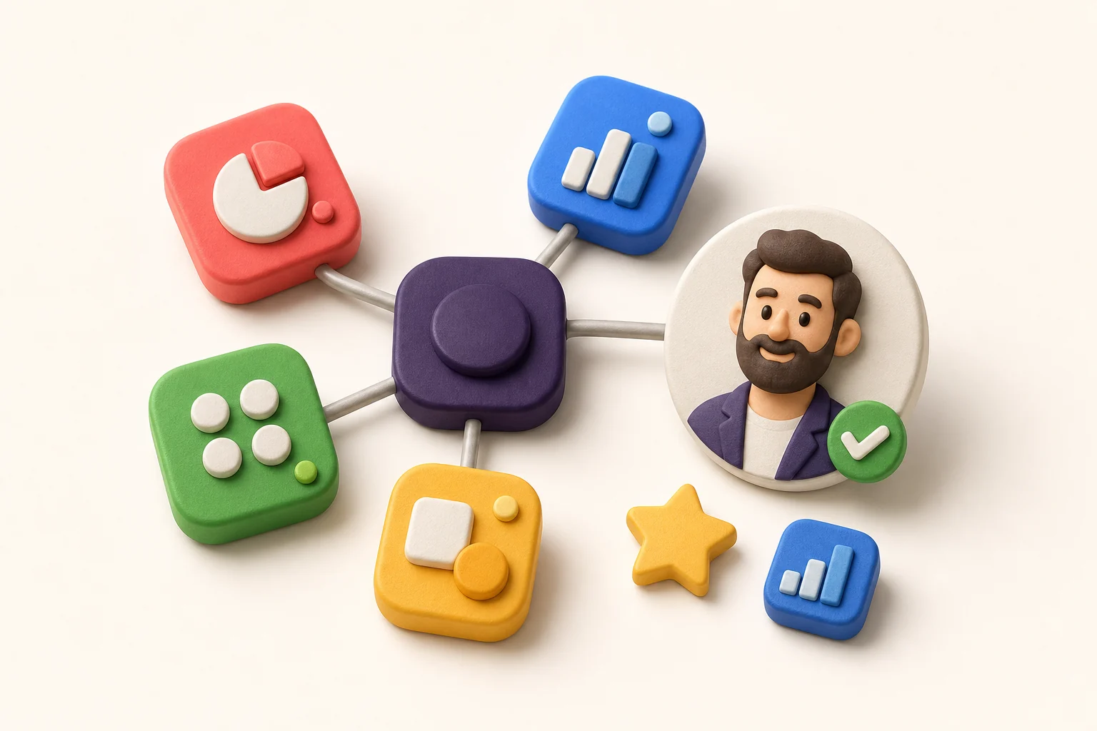 Colorful software tiles connected to a verified expert